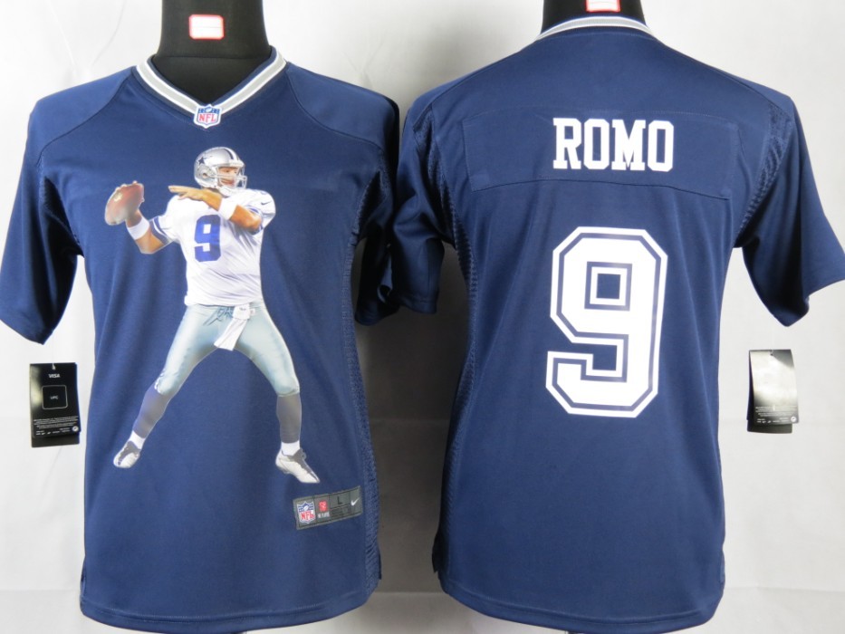 green Romo Game Youth Portrait Fashion Nike NFL Cowboys #9 Jersey