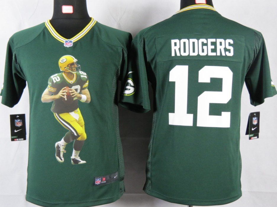 youth Nike Portrait Fashion Game Green Bay Packers #12 Rodgers youth jersey in Green