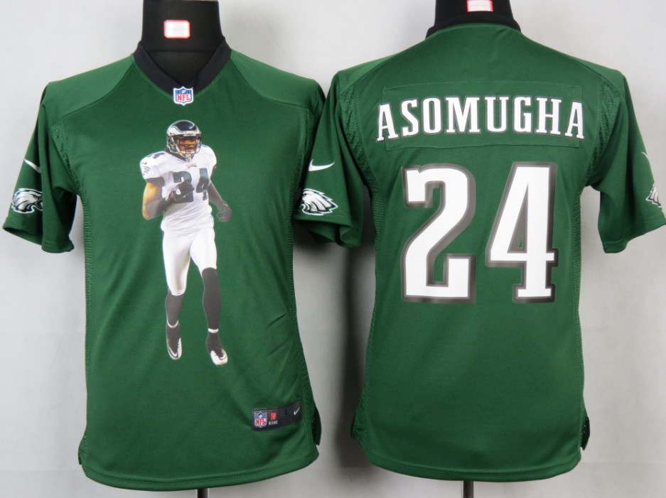 green Asomugha Nike Eagles Youth Portrait Fashion #24 Jersey