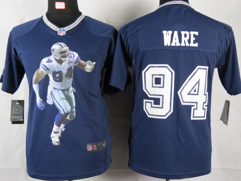 Blue Ware Game Youth Portrait Fashion Nike NFL Cowboys #94 Jersey