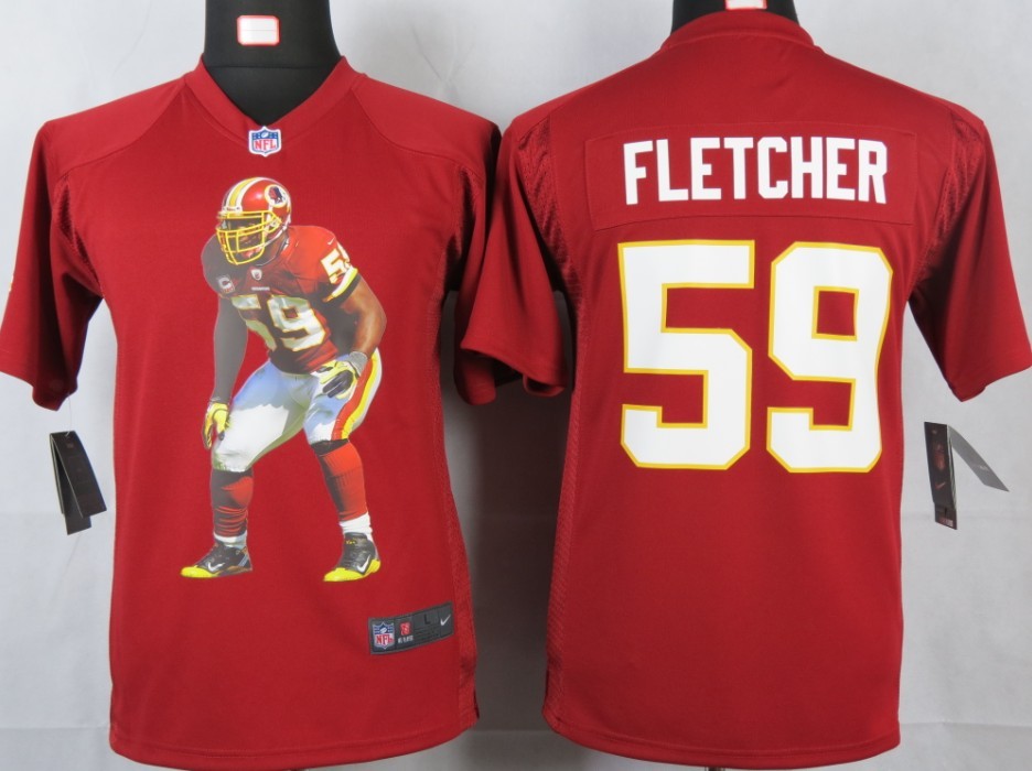 NIKE Portrait Fashion Game Youth Fletcher Red jersey, Washington Redskins #59 jersey