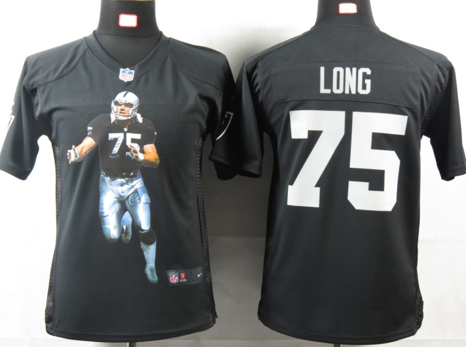 Raiders #75 Long Game Black Youth Portrait Fashion Nike NFL Jersey