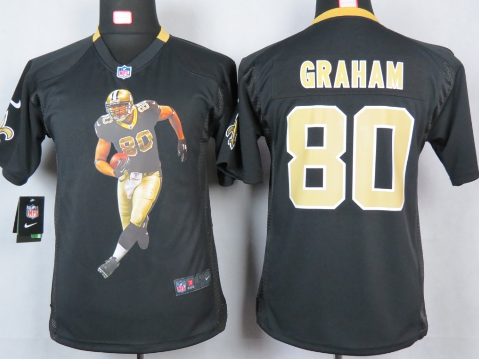 Saints #80 Graham Game Black Youth Portrait Fashion Nike NFL Jersey