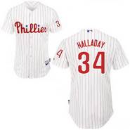 Philadelphia Phillies #34 Halladay Cool Base youth Strip MLB Jersey in White Red With Black