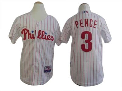 White With Red Pence Pinstripe Youth MLB Philadelphia Phillies #3 Jersey