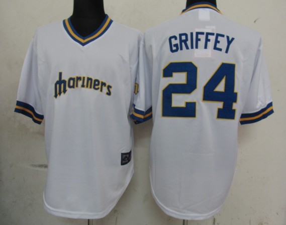 Ken Griffey Jersey: M&N #24 MLB Seattle Mariners Jersey in White