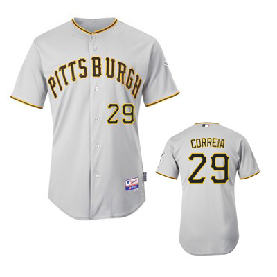 Kevin Correia Road Jersey: Cool Base #29 MLB Pittsburgh Pirates Jersey in Grey