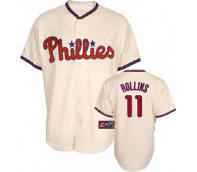 Philadelphia Phillies #11 Jimmy Rollins Adult 2009 Jersey in Cream