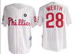 MLB Philadelphia Phillies #28 Werth Jersey in White Red Strip