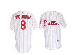 Phillies #8 Shane Victorino Pinstripe White MLB Jersey
