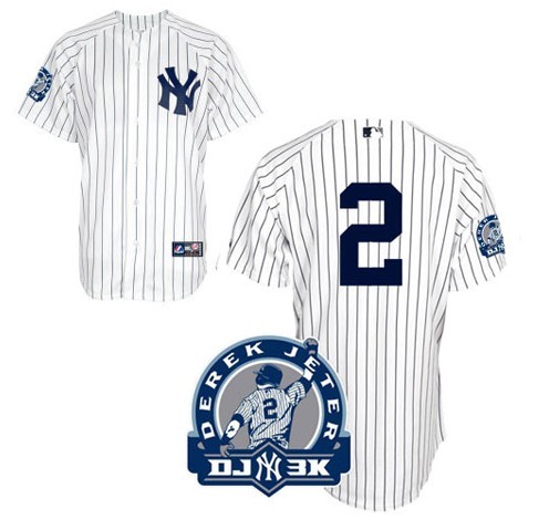 Yankees #2 Derek Jeter White MLB 3000 Hits Jersey