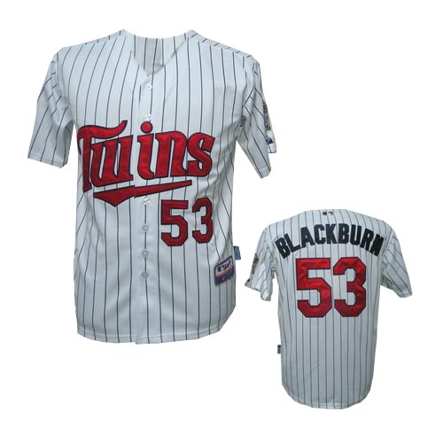  Stripe White Blue Twins Blackburn MLB Jersey