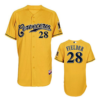  Yellow Jersey:  Cerveceros MLB #28 Milwaukee Brewers Jersey In Yellow