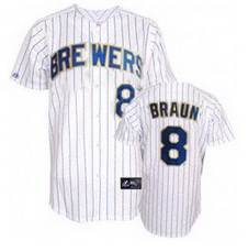  White Blue Strip Jersey:  Ryan Braun MLB #8 Milwaukee Brewers Jersey In White Blue Strip