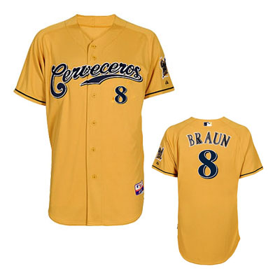 Ryan Braun Yellow Jersey, Milwaukee Brewers #8 MLB Jersey