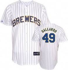 Brewers #49 White Blue Strip Gallardo MLB Jersey