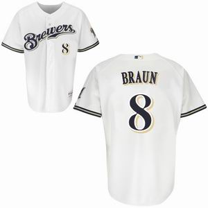 MLB #8 White Ryan Braun  Milwaukee Brewers jersey