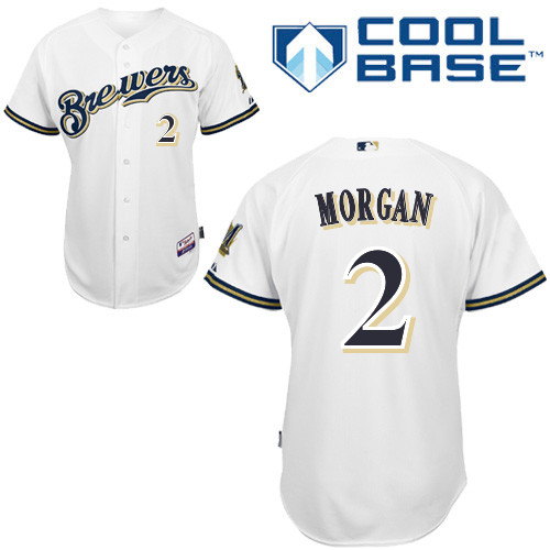  White Jersey:  Nyjer Morgan Home MLB #2 Milwaukee Brewers Jersey In White