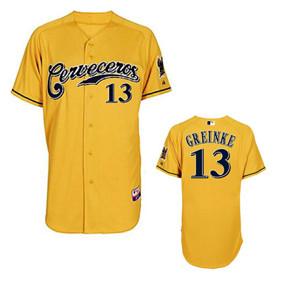 Milwaukee Brewers #13 Zack Greinke MLB Jersey in Yellow