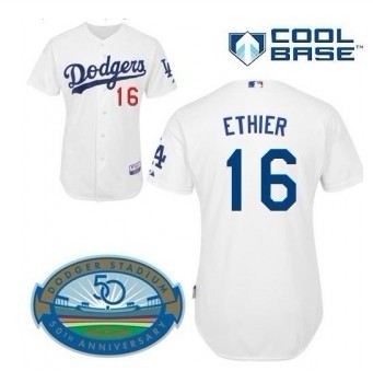 White Andre Ethier 2012 With Dodger Stadium 50th Anniversary Patch Los Angeles Dodgers #16 Jersey