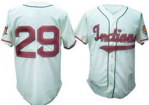 Cleveland Indians #29 Satchel Paige Embroidered Throwback Mitchell and Ness jersey in Cream