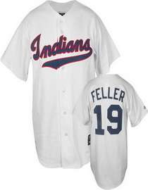 Indians #19 Feller White MLB Jersey