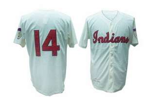 Cream Larry Doby Embroidered Throwback Mitchell and Ness MLB Cleveland Indians #14 Jersey