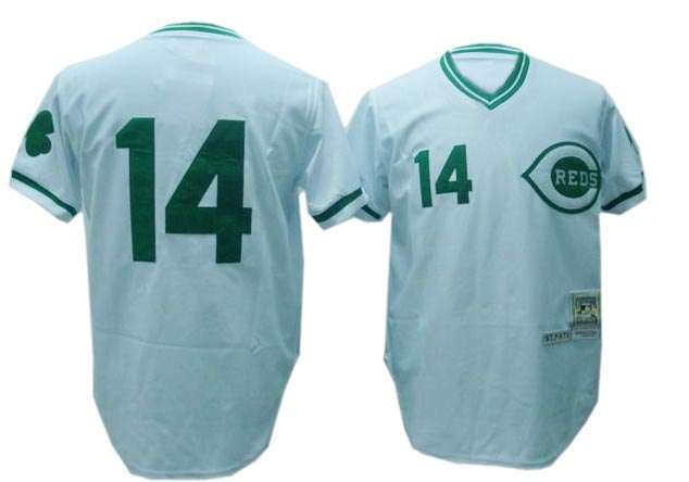 Rose Green Jersey: M&N #14 MLB Cincinnati Reds Jersey in White