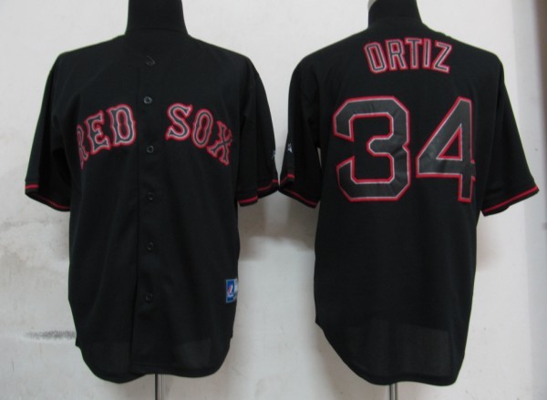 Ortiz Jersey: shadow Fashion #34 MLB Boston Red Sox Jersey in Black