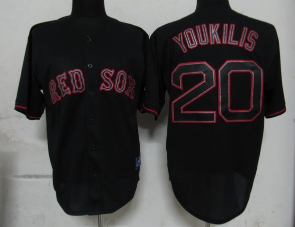 #20 Youkilis Black Boston Red Sox shadow Fashion MLB Jersey
