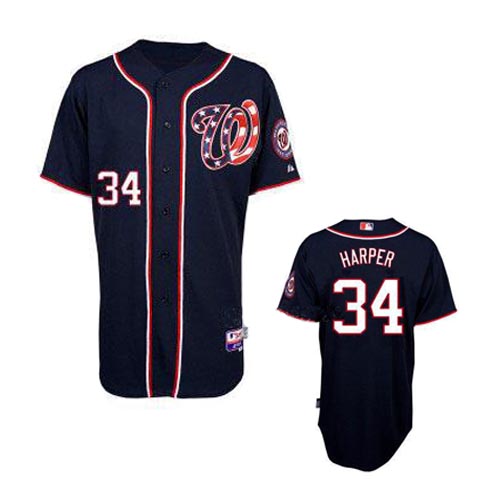 MLB Washington Nationals #34 Harper Dark Blue Jersey