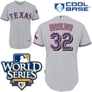 Grey Josh Hamilton 2010 World Series Patch Cool base Texas Rangers #32 Jersey