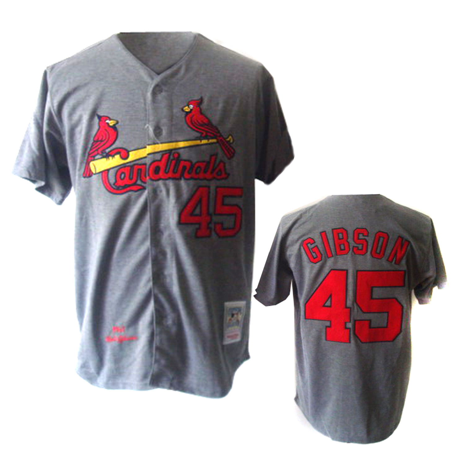 St.Louis Cardinals #45 Gibson M&N Jersey in Grey