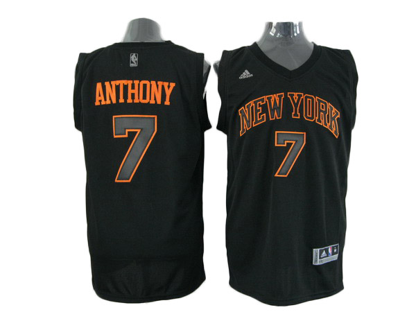 New York Knicks #7 Carmelo Anthony Black NBA Revolution 30 with yellow name jersey