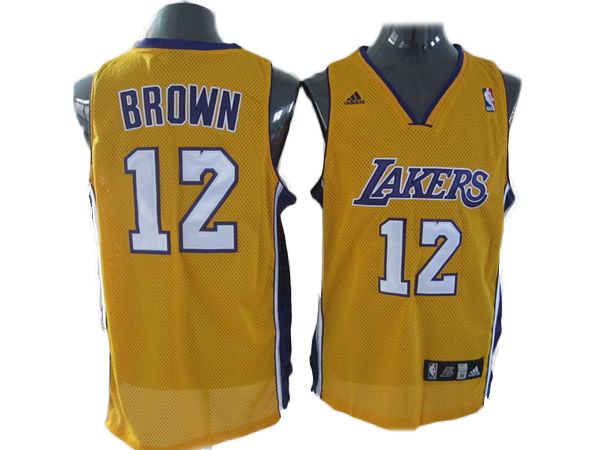 Lakers #12 Brown yellow Revolution 30 mesh NBA Jersey