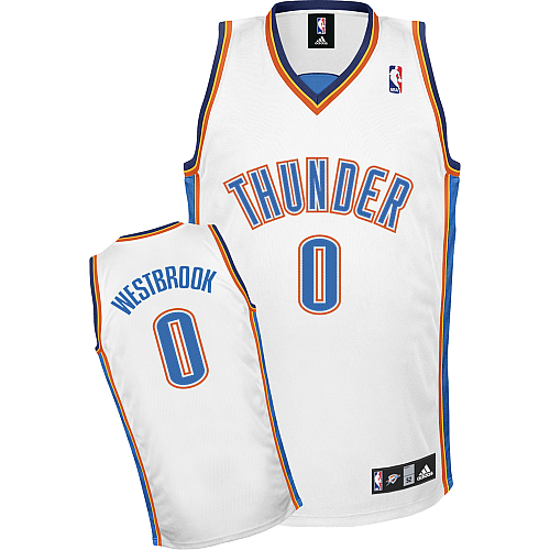 Thunder #0 Russell Westbrook Home White Embroidered NBA Jersey