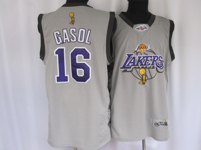 Los Angeles Lakers #16 Pau Gasol Grey 2010 Finals Commemorative NBA jersey