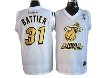 #31 Battier White Miami Heat Golden Number Finals NBA Jersey