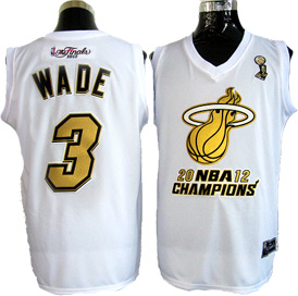 White Wade Golden Number Finals NBA Miami Heat #3 Jersey