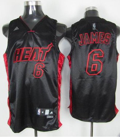 James Jersey: With Red Black Number #6 NBA Miami Heat Jersey in Black