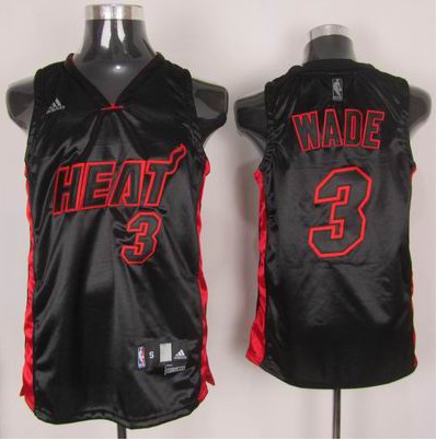 Miami Heat #3 Wade With Red Black Number NBA Jersey in Black