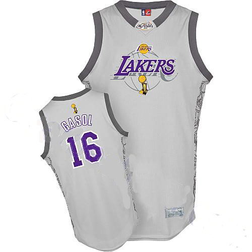 Lakers #16 Pau Gasol Grey 2010 Finals Commemorative NBA Jersey