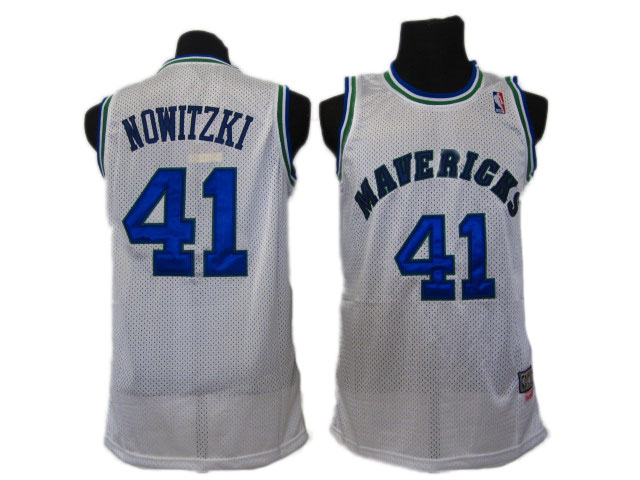 Dirk Nowitzki Jersey: NBA mesh #41 Dallas Mavericks Jersey in white