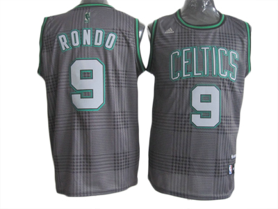 black grid  Rajon Rondo jersey, Boston Celtics #9 Replithentic Stitched NBA jersey