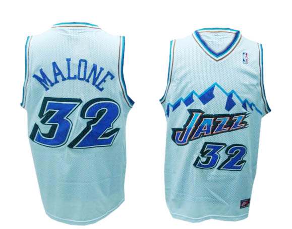 White Carl Malone Throwback NBA Utah Jazz #32 Jersey