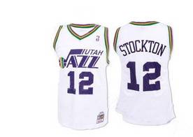 White John Stockton Mitchell and Ness Replithentic Stitched NBA Utah Jazz #12 Jersey