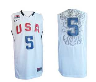 Thunder #5 Durant White USA NBA Jersey