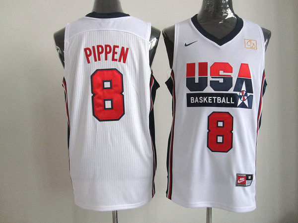 Pippen White Jersey, NBA Team USA #8 throwback Jersey