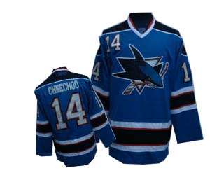 Jonathan Cheechoo Blue Jersey, NHL San Jose Sharks #14 Jersey