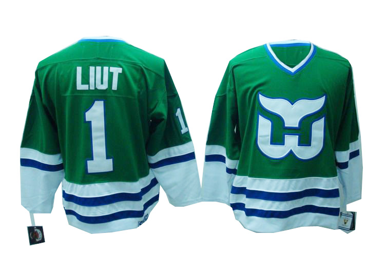 Hartford Whalers #1 Mike Liut Vintage jersey in Green 